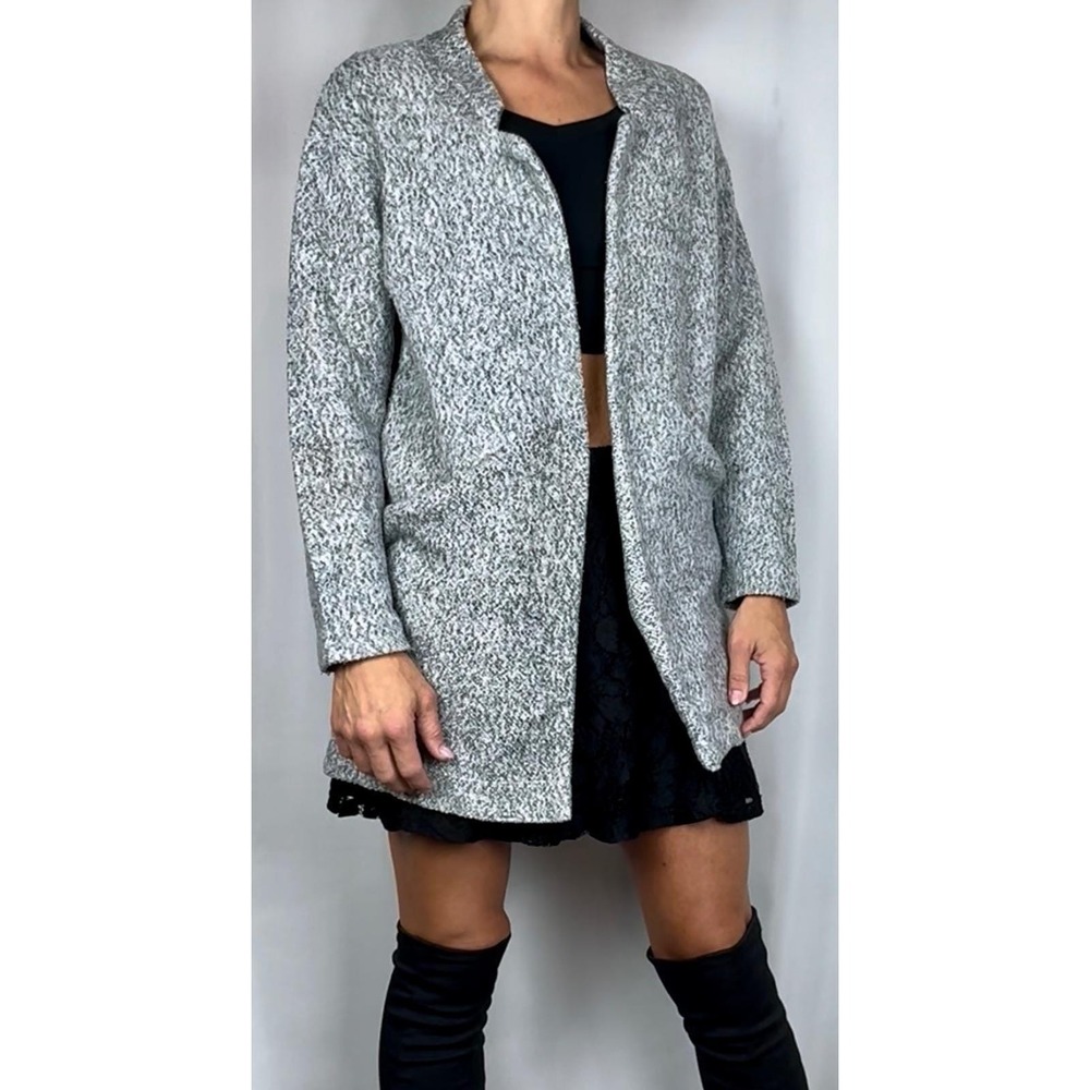 ZARA Woman Bouclé Knit Open Front Coat | Gray Marled | Size S